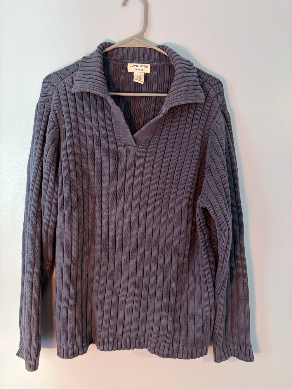 Covington Ribbed 100% Cotton Pullover Sweater in Blueish Gray